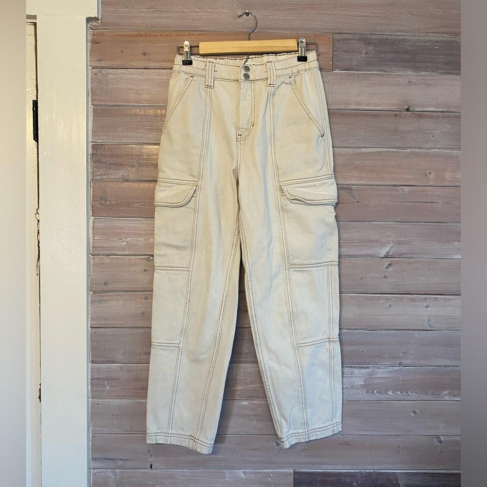 Pacsun off white brown stitching jeans size small
